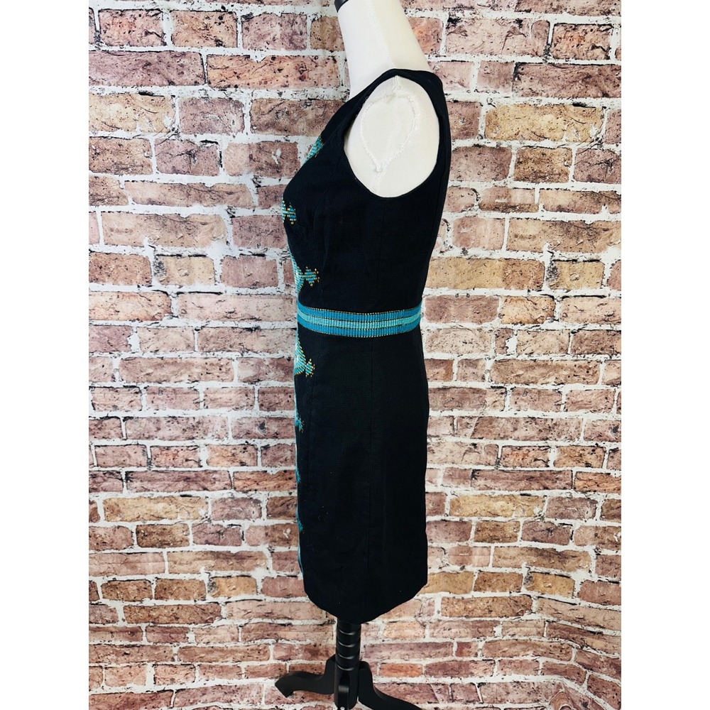 Beth‎ Bowley Black Beaded Geometric Sheath Dress Sleeveless Size 4 Flawed - Picture 8 of 16